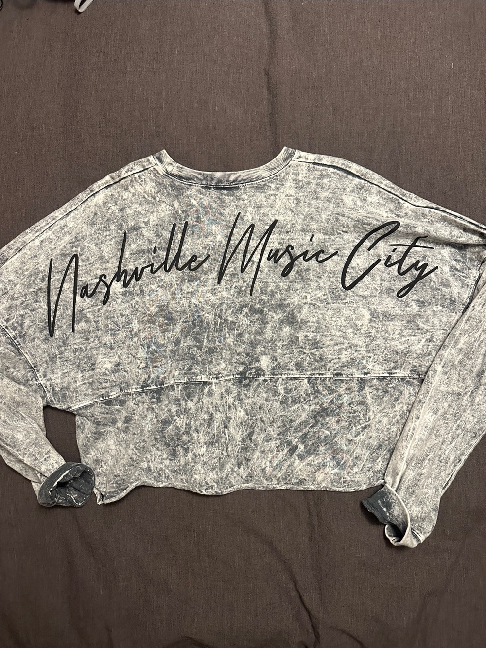 Nashville Music City Acid-Wash Cropped Sweatshirt - Gray